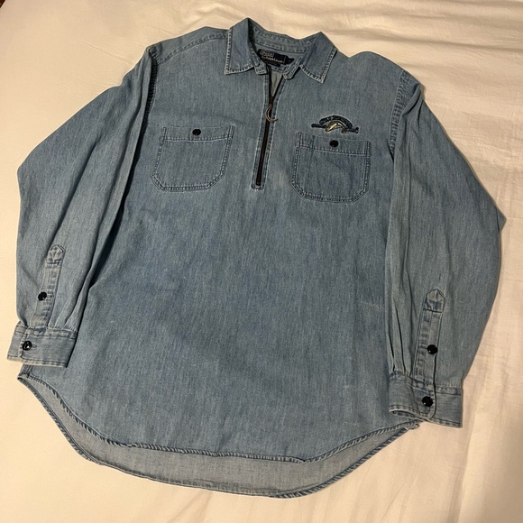 Vintage Polo Sportsman 1/4 Zip Light Denim Shirt - Picture 2 of 9